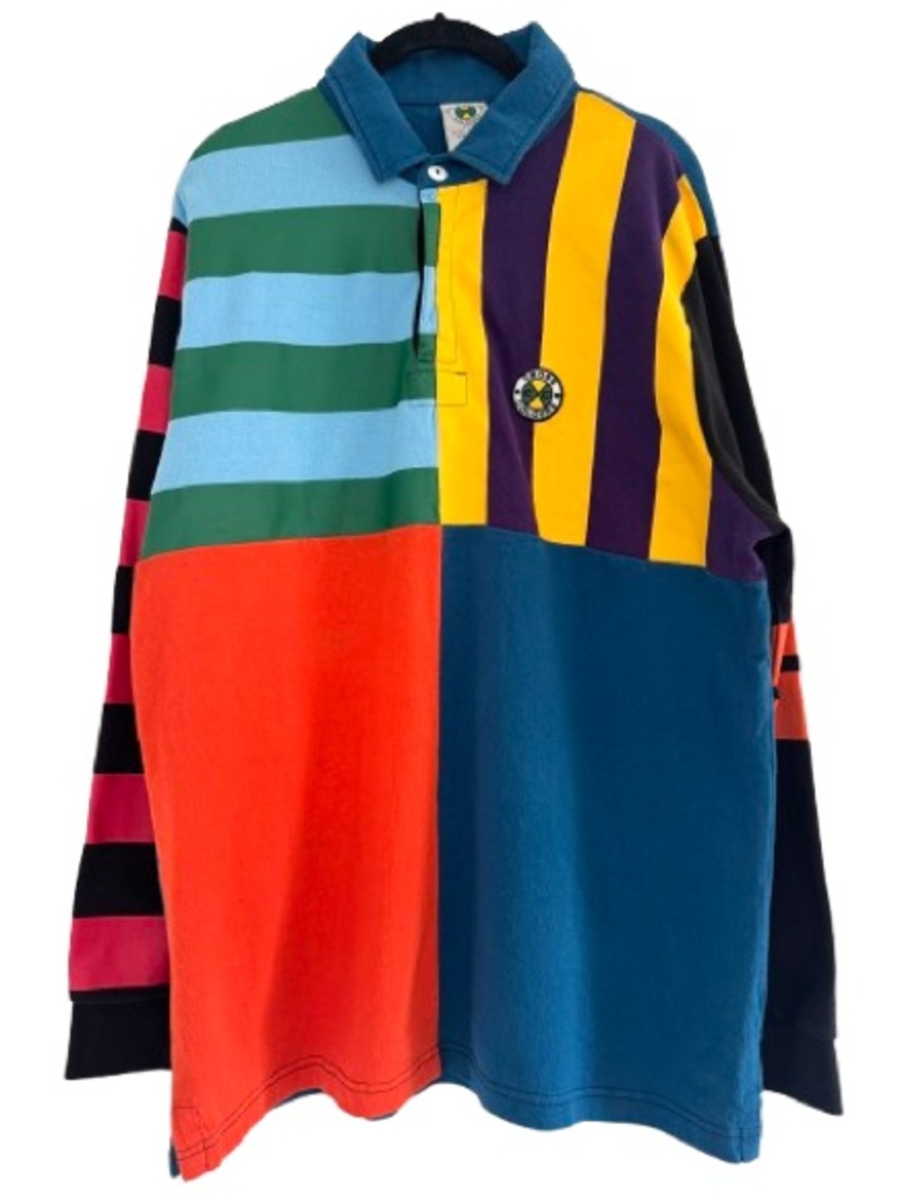 Vintage Cross Colours Panel Rugby Long Sleeve Polo Shirt Colorblock Hip Hop
